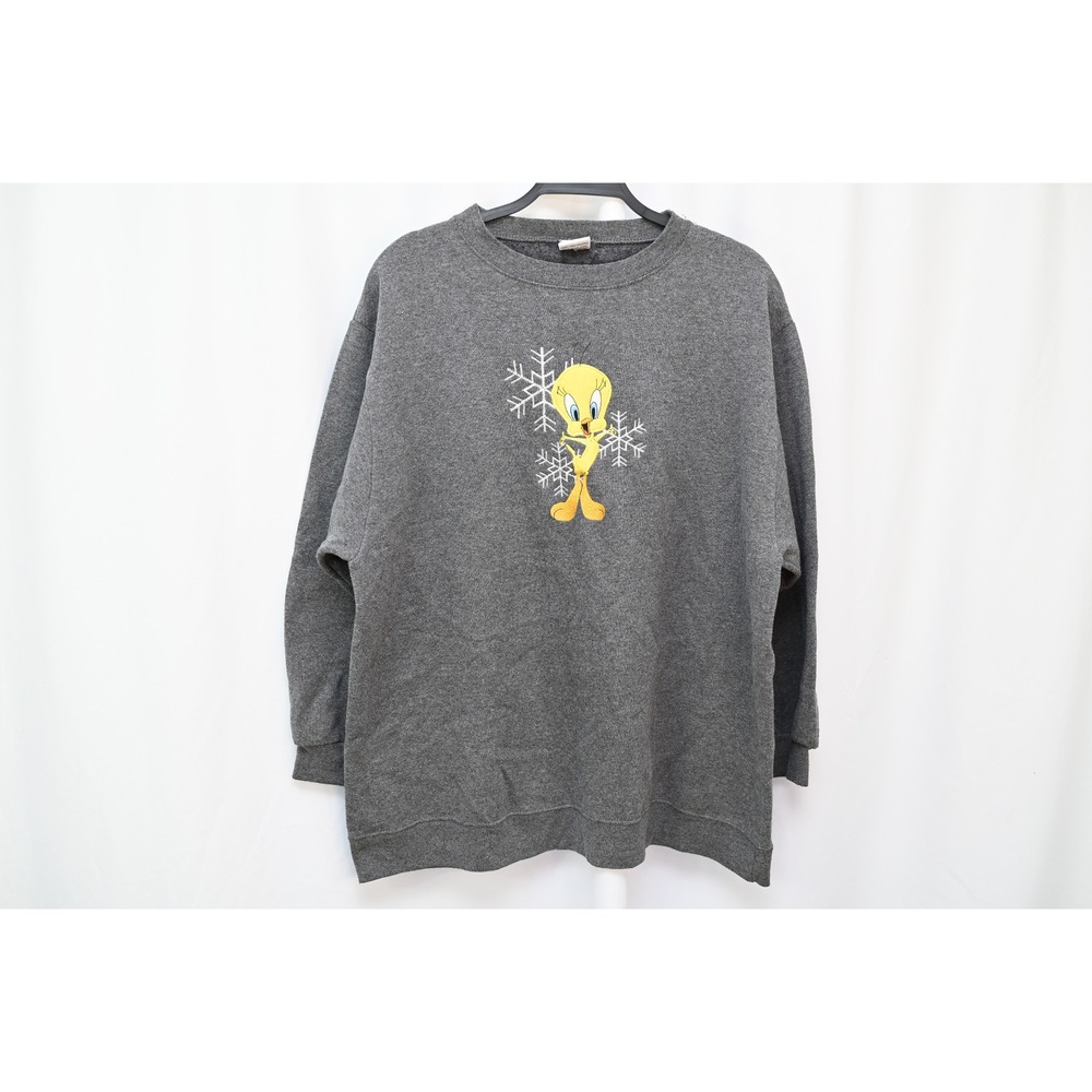 Vintage 1999 Looney Tunes Tweety Bird Snowflake Gray Sweatshirt Medium